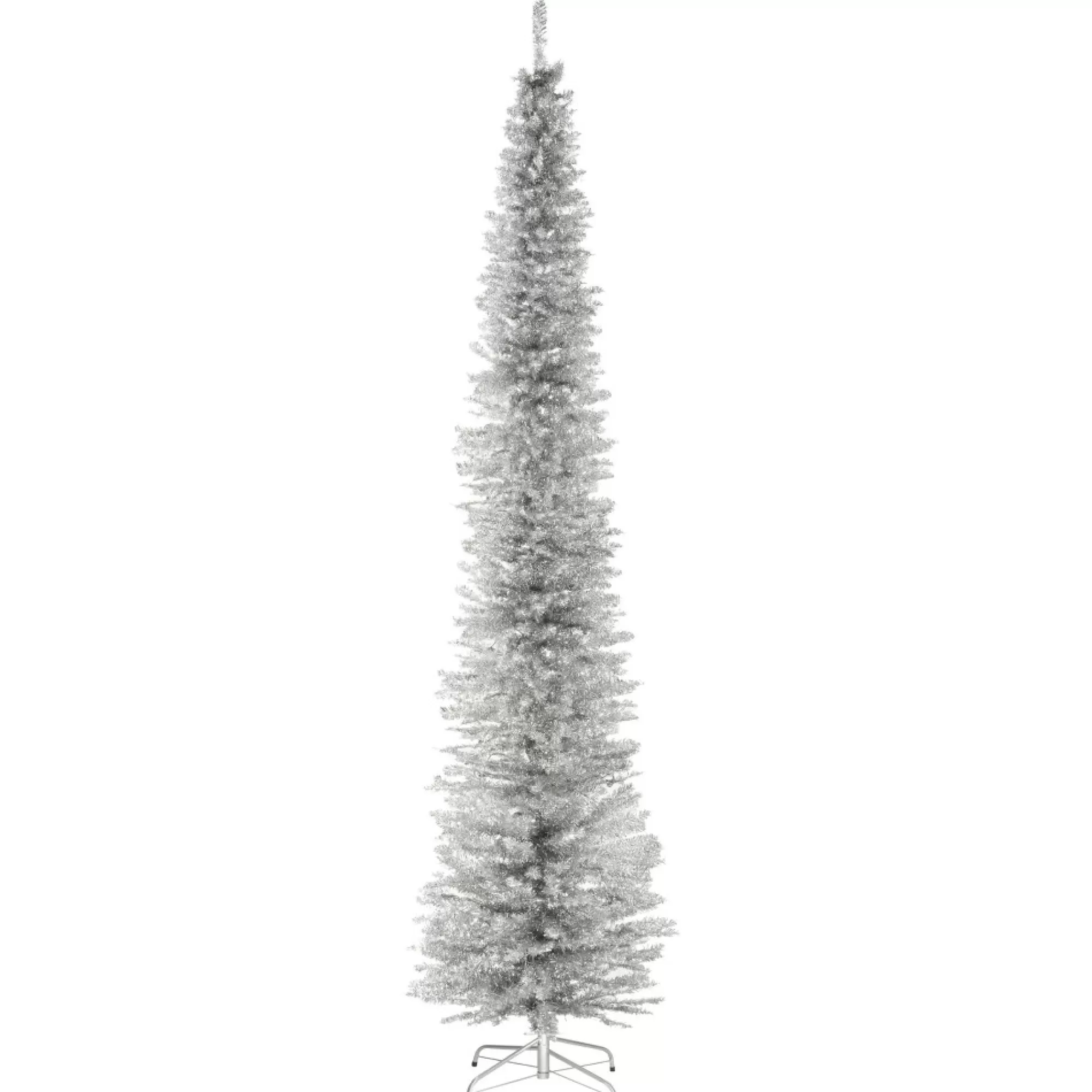 Christmas Central Unlit-9' Silver Pencil Tinsel Artificial Christmas Tree - Unlit Lights