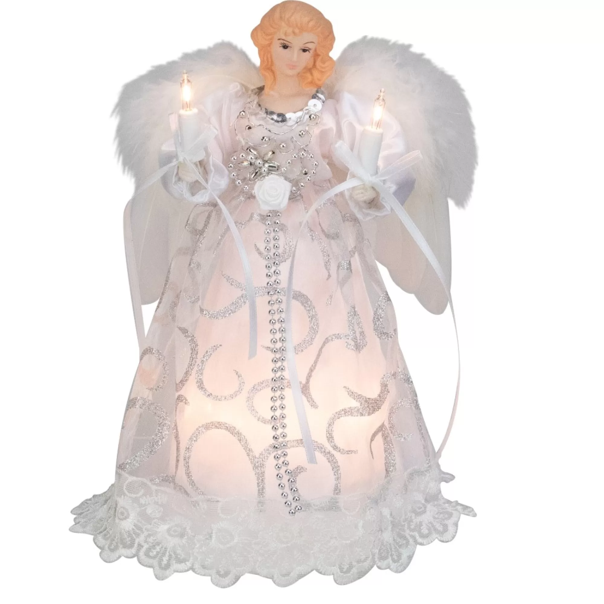 Kurt Adler Angels-9" White And Silver Elegant Angel Christmas Tree Topper