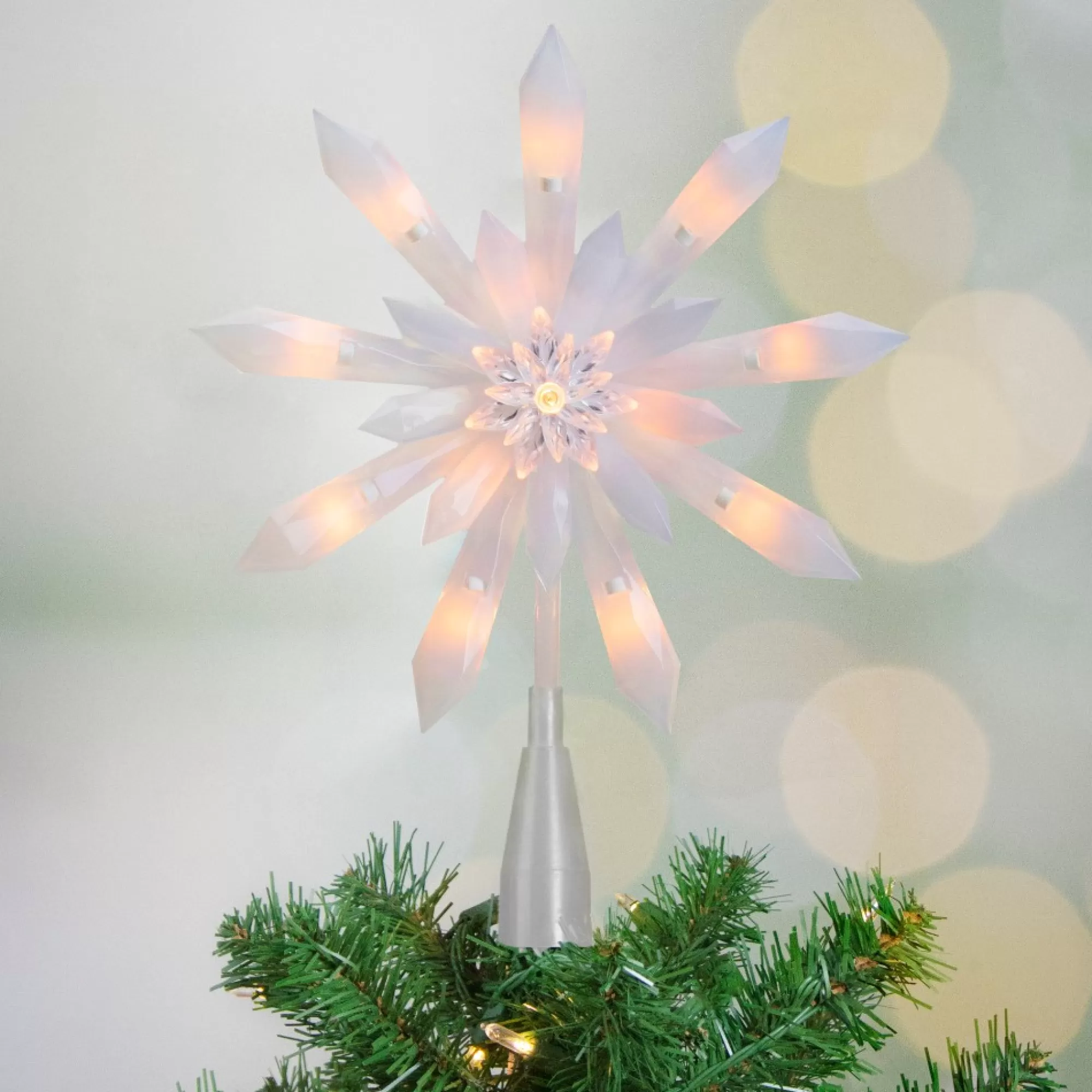 Northlight Stars-9-Inch Lighted White Snowflake Christmas Tree Topper - Clear Lights