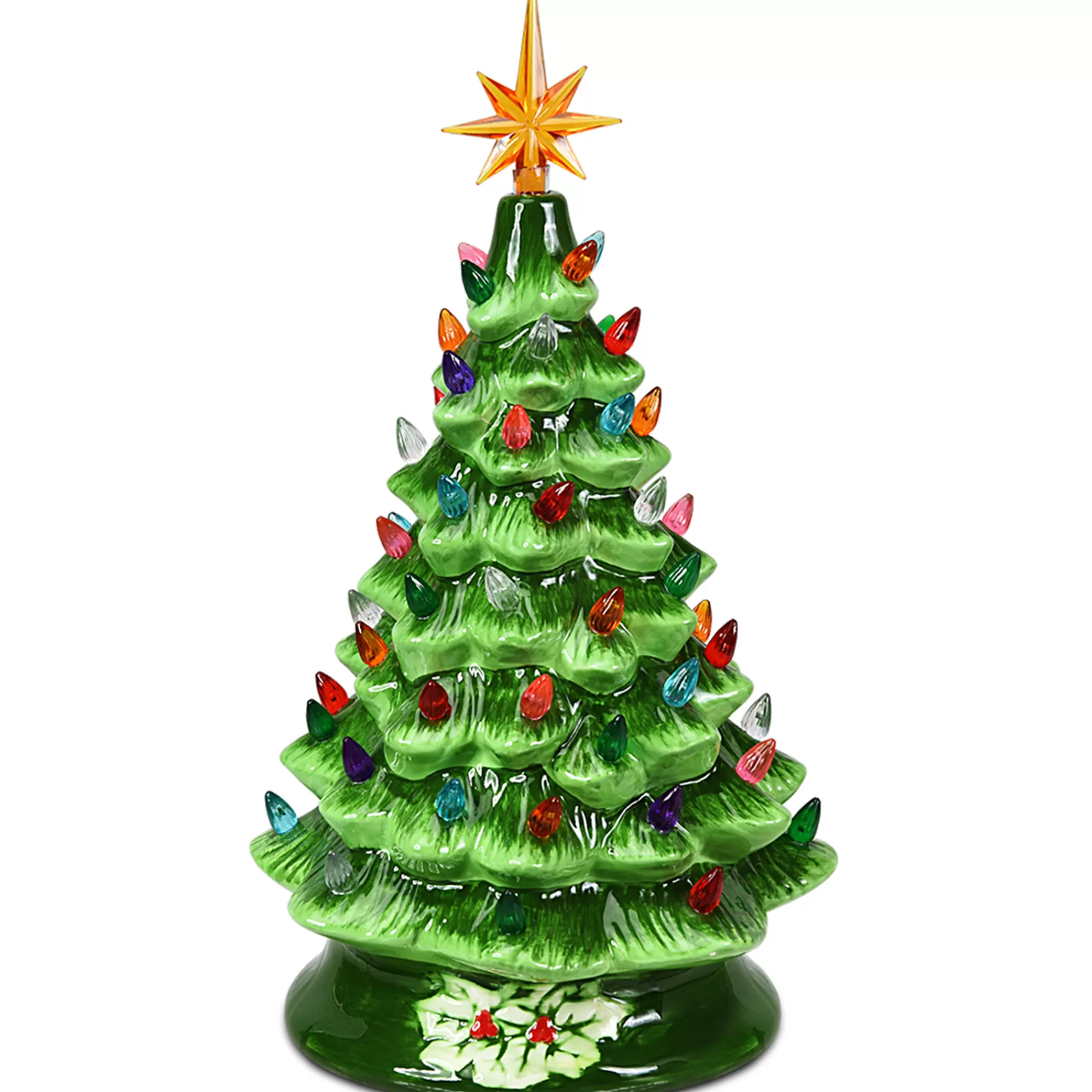 Costway 15''Pre-Lit Hand-Painted Ceramic Tabletop Christmas Tree< Pre-Lit