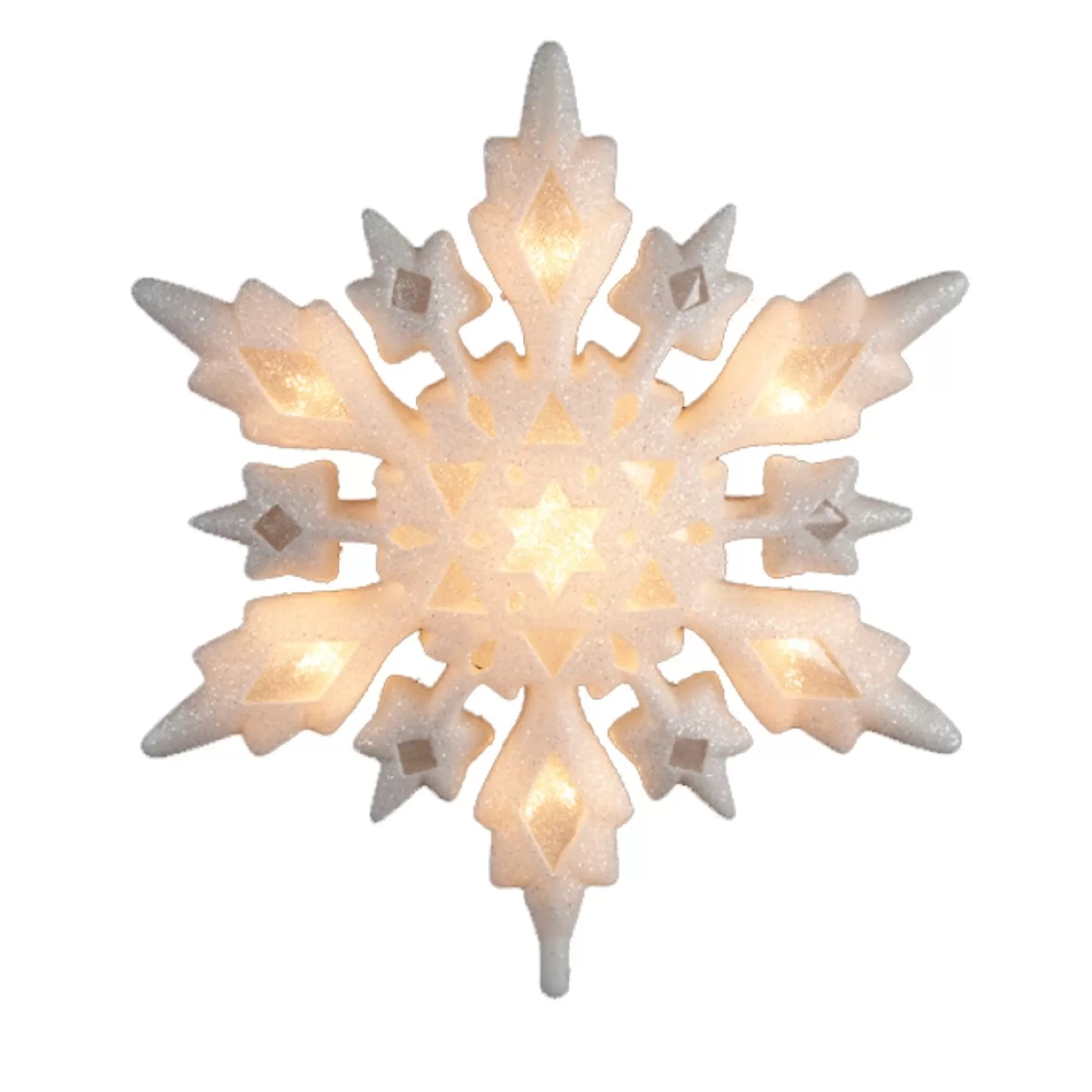 Kurt Adler Snowflake-Iridescent Glitter 3-Dimensional Snowflake Christmas Tree Topper - Clear Lights