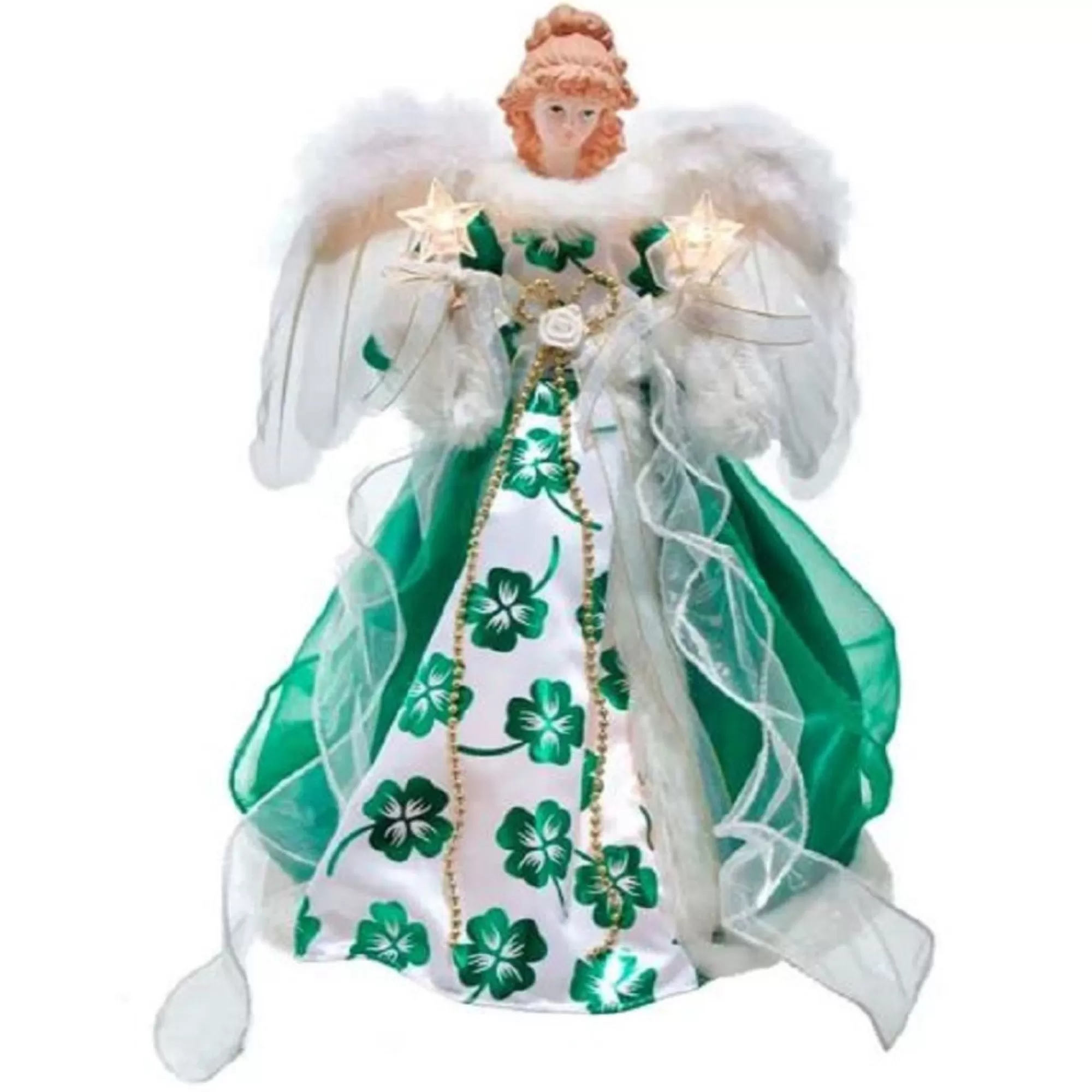 Kurt Adler Finials-Irish Angel Lighted Christmas Tree Topper 16 Inch Ul2226