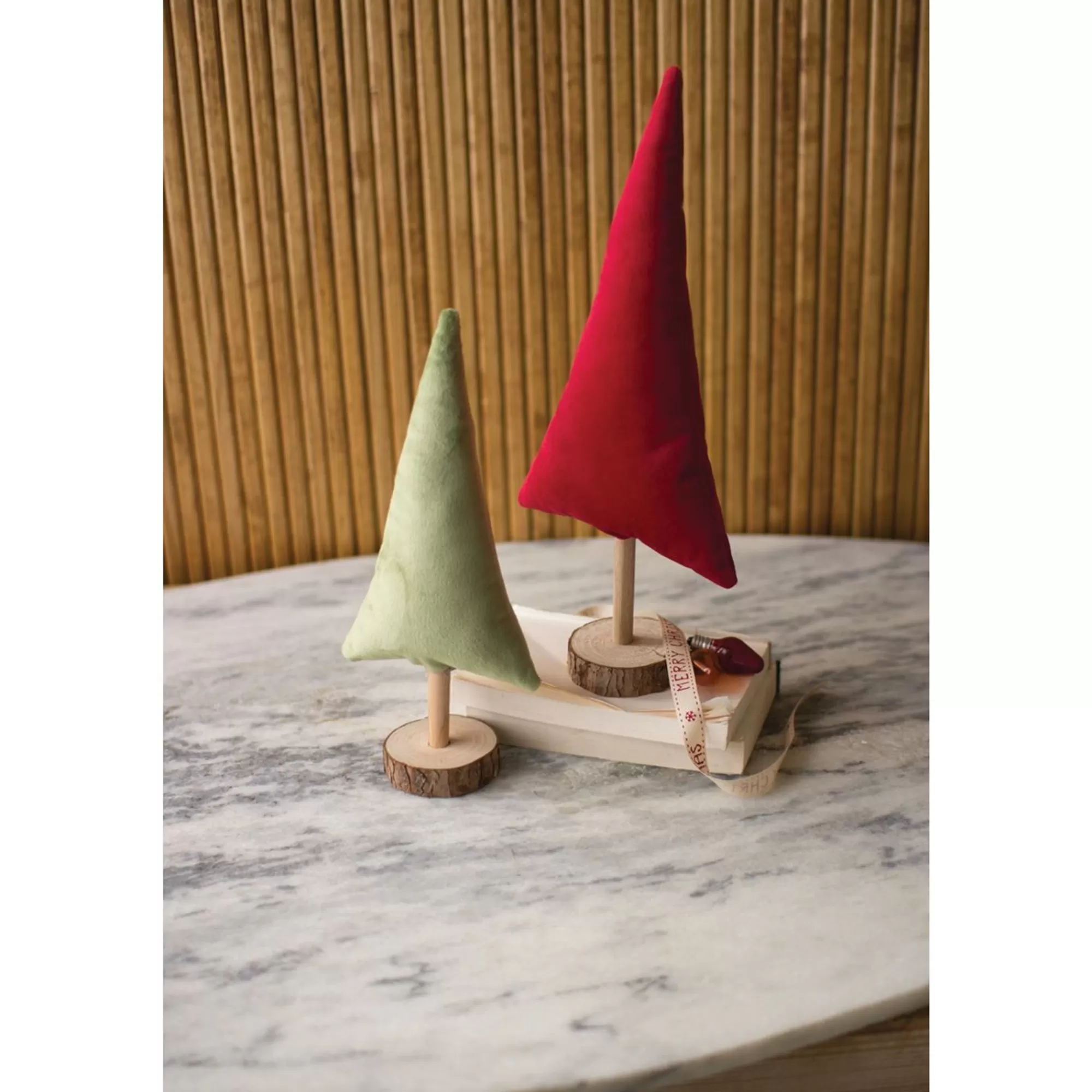 Contemporary Home Living Set Of 2 Red And Green Velvet Christmas Trees< Commercial