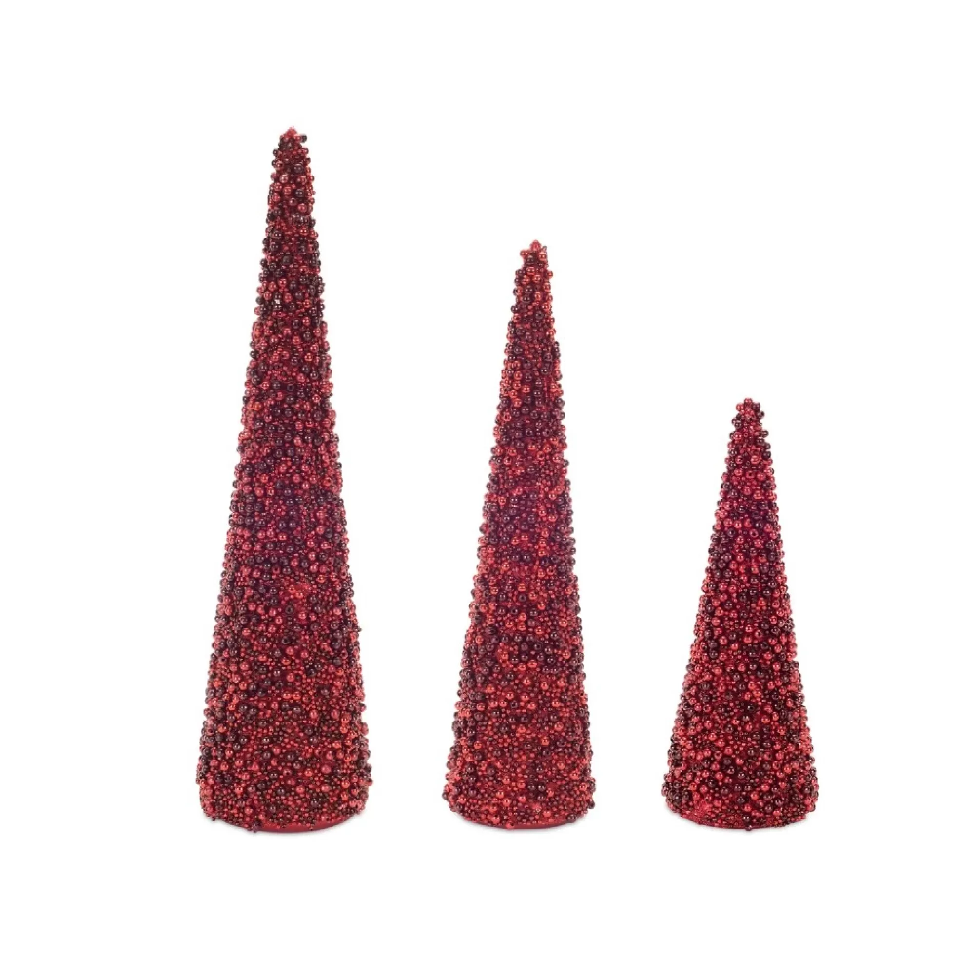 Contemporary Home Living Unlit-Set Of 3 Red Glass Beaded Tree 16.50"