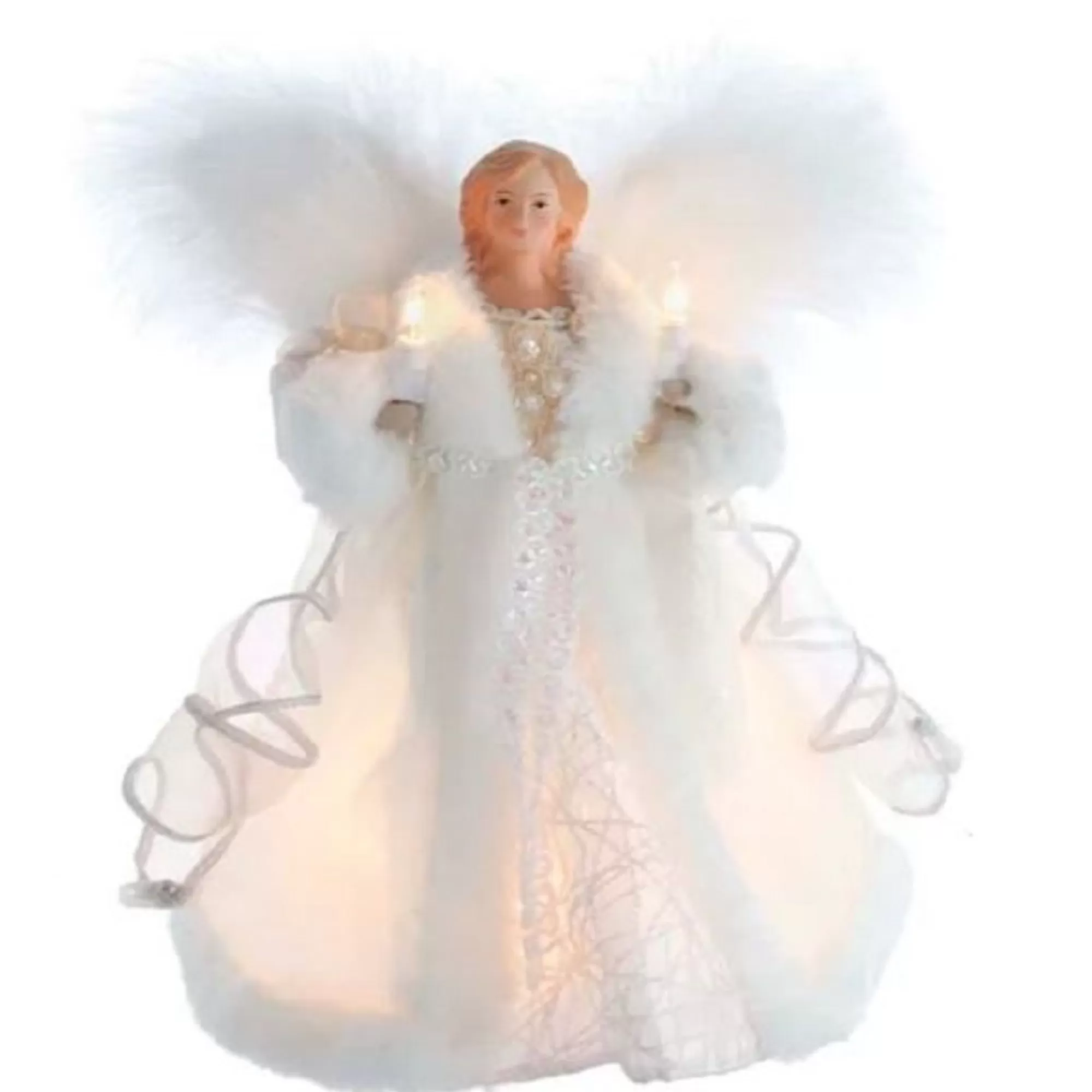 Kurt Adler Finials-White Angel Lighted Christmas Tree Topper 10 Inch Ul2902