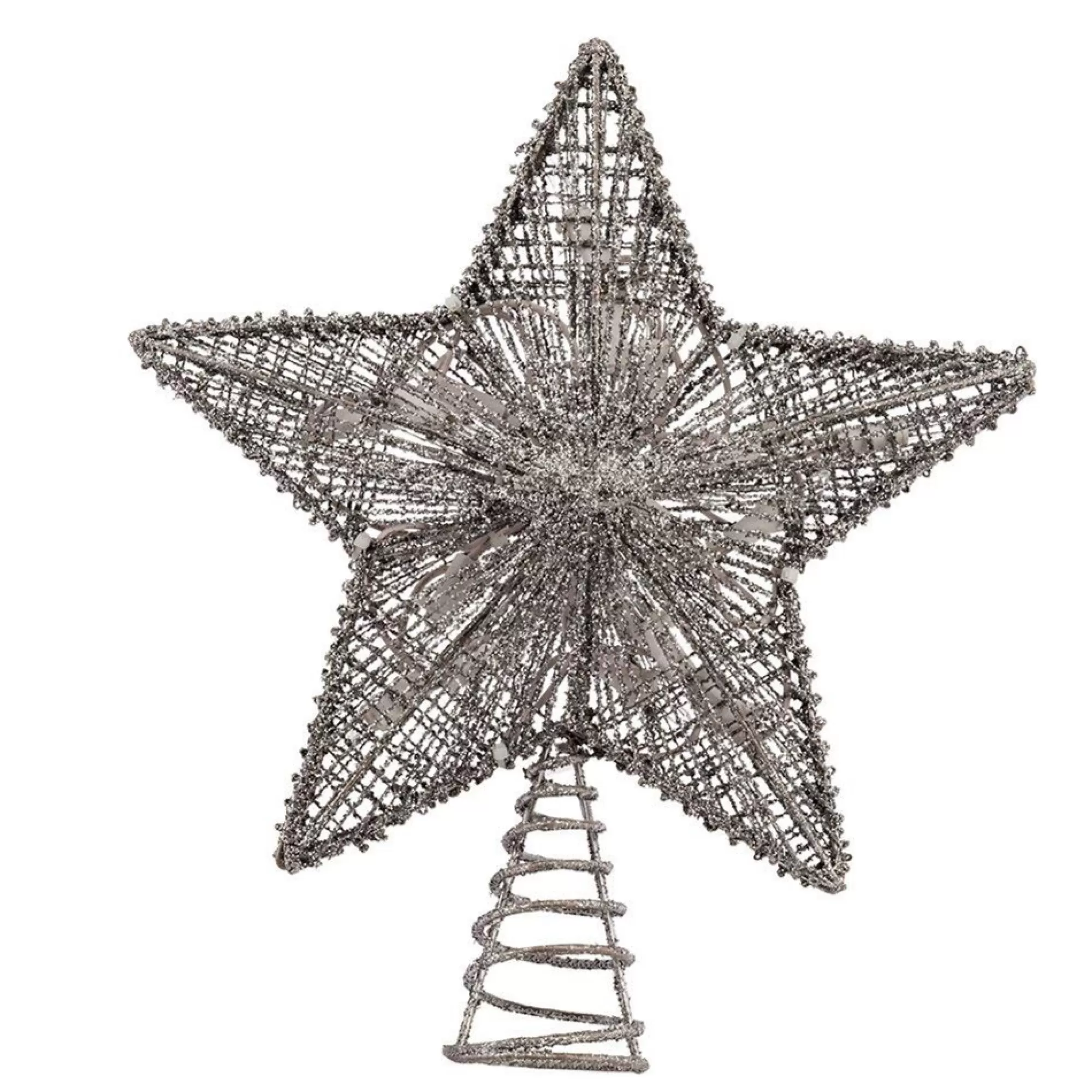 Kurt Adler Finials-Wire Silver Glitter Star Light Up Christmas Tree Topper